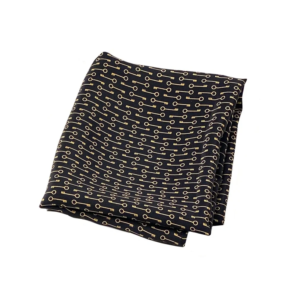 NWT SILKLETTE Keys to Happiness 100% Fine Silk Kerchief Scarf BLACK/GOLD